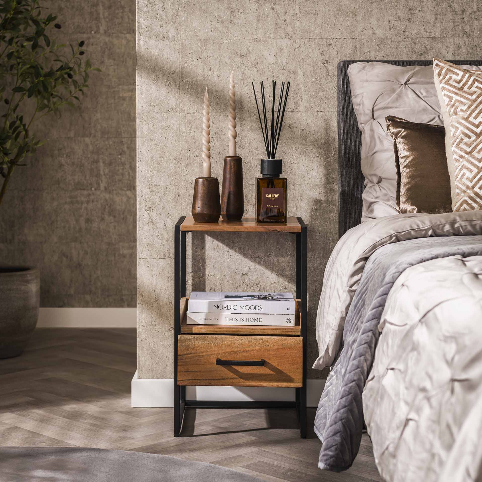 Nachtkastje 1L XS niche / Massief acacia naturel