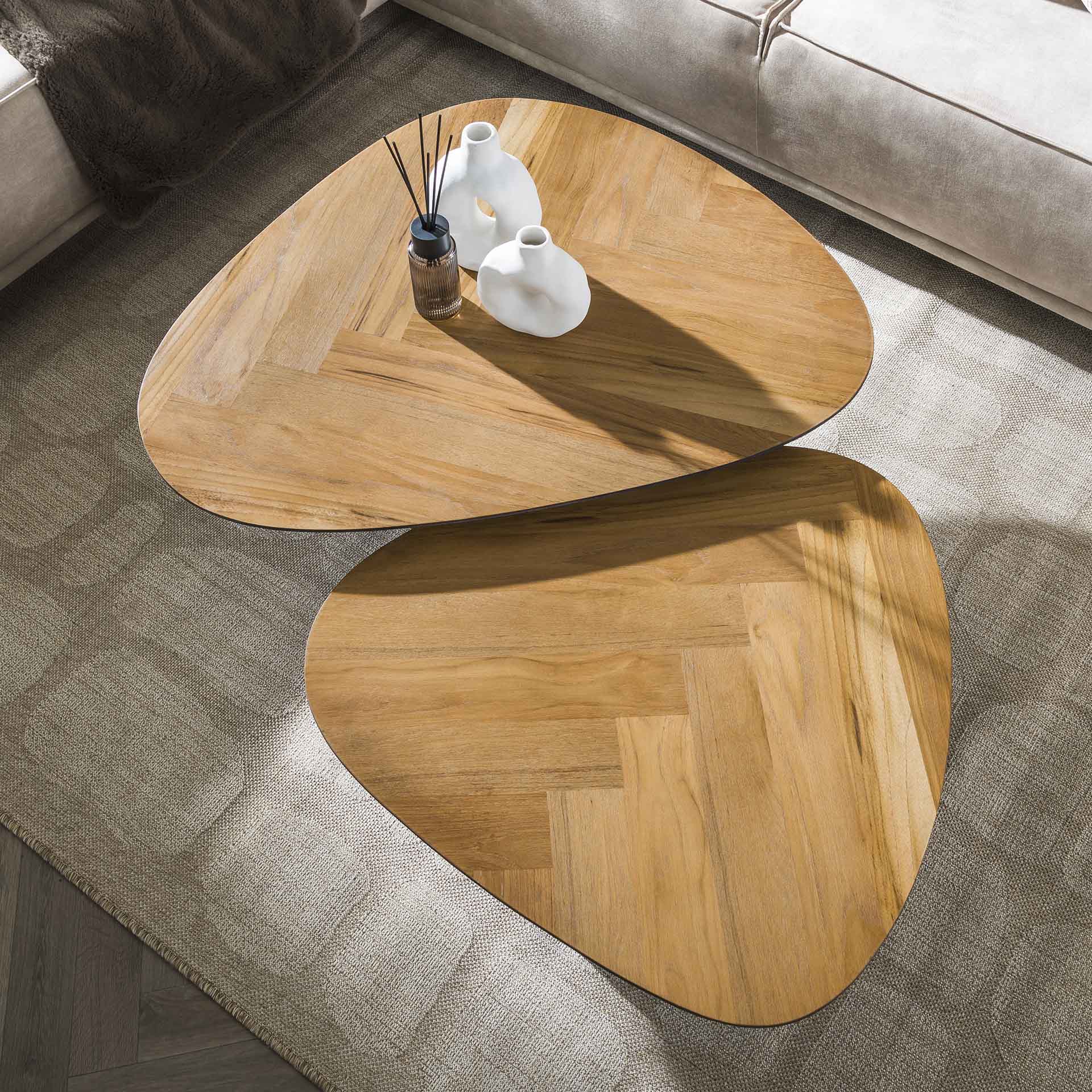 Salontafel set/2 infinite / Gerecycled teakhout fineer