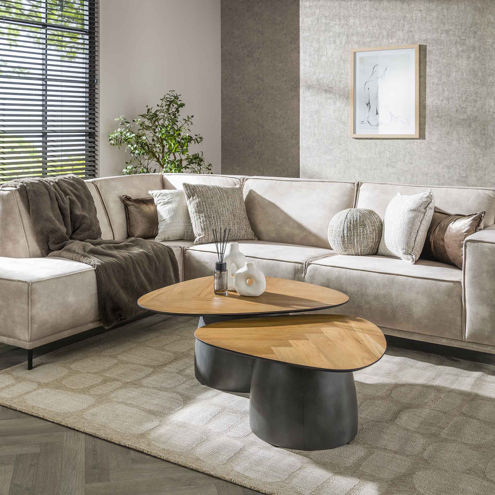 Salontafel set/2 infinite / Gerecycled teakhout fineer