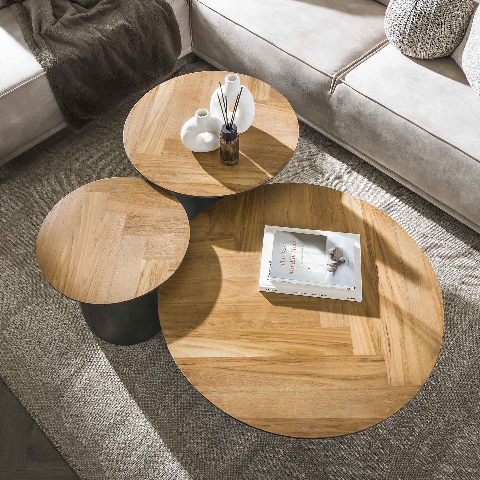 Salontafel set/3 infinite / Gerecycled teakhout fineer