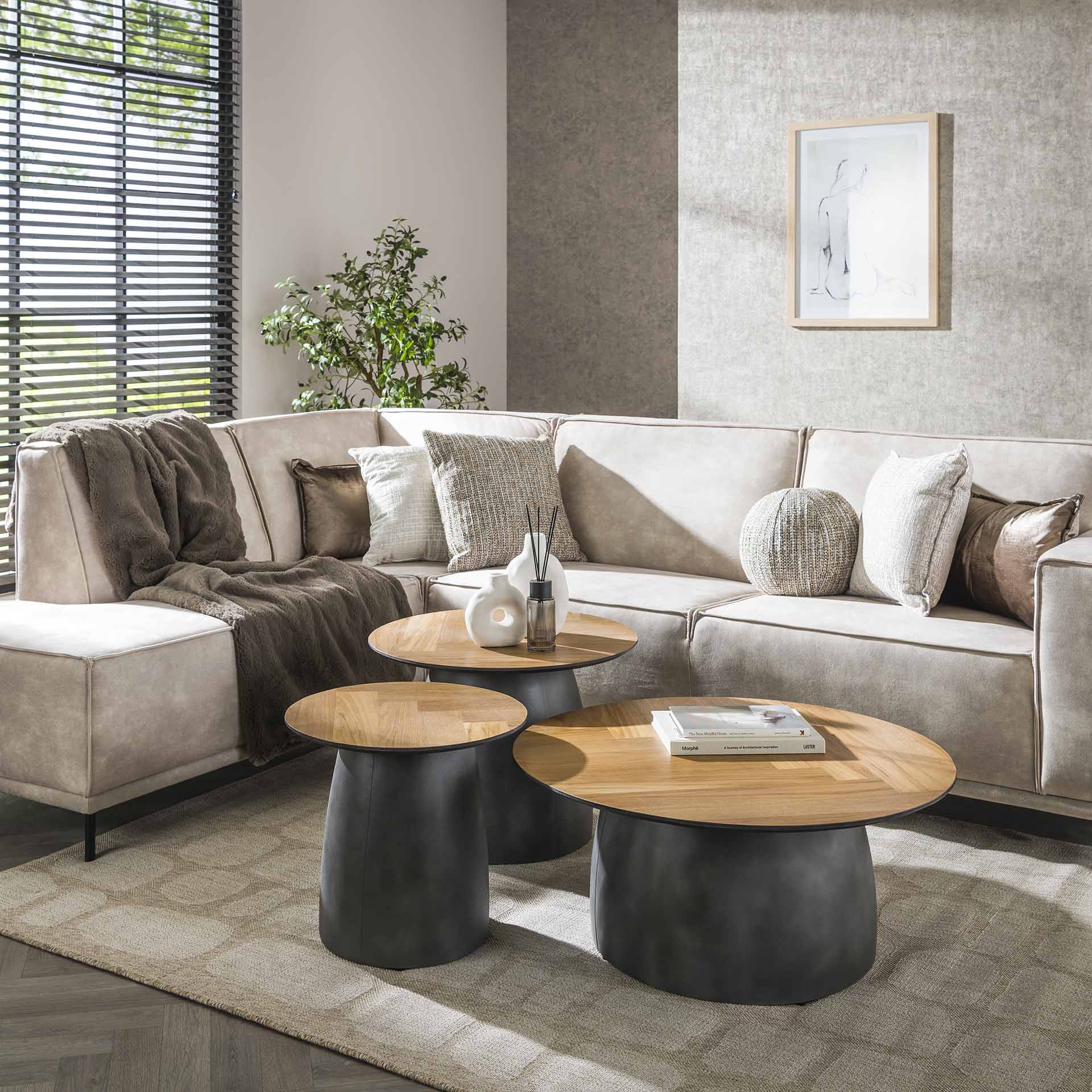 Salontafel set/3 infinite / Gerecycled teakhout fineer