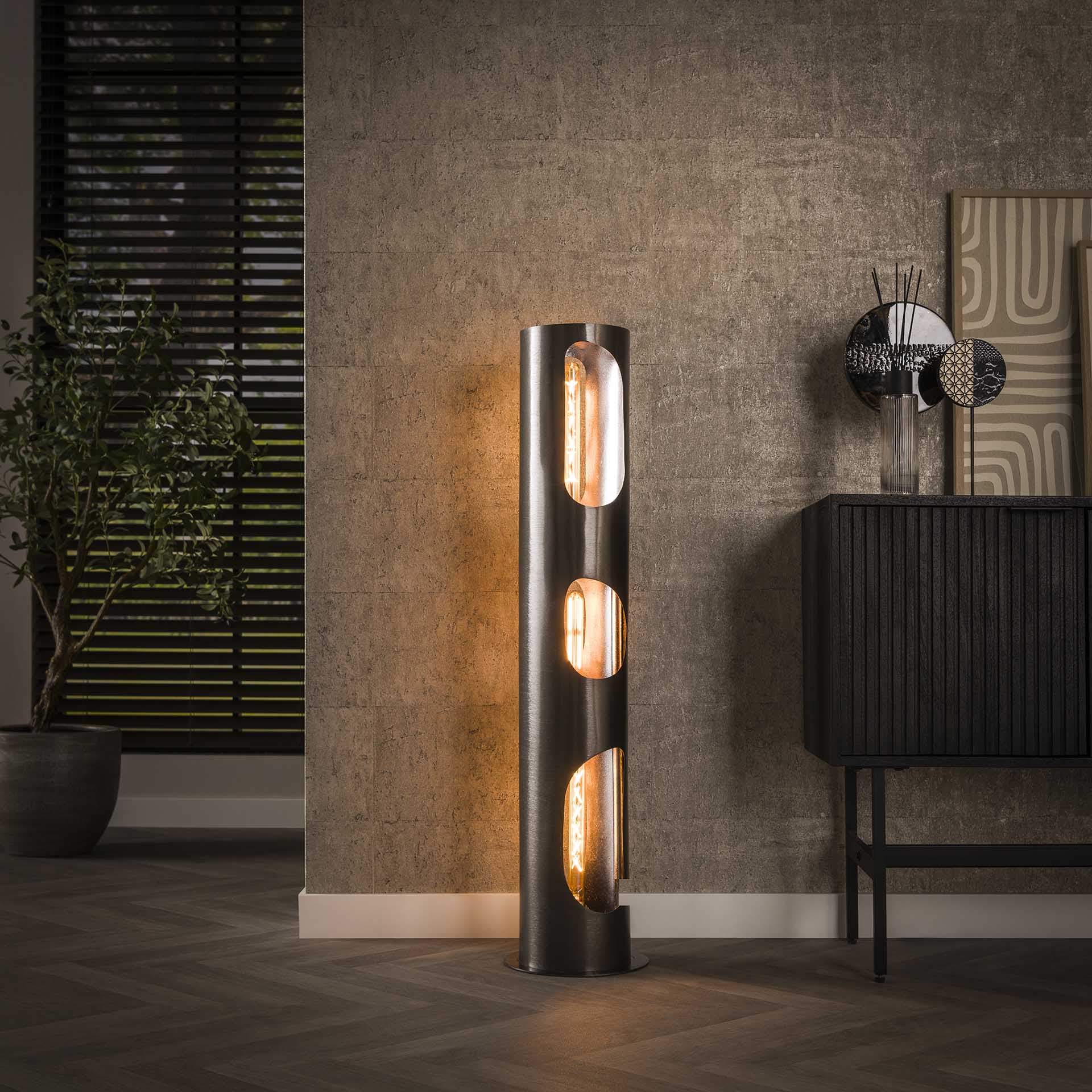 Vloerlamp  25 organic cylinder L / Zwart nikkel