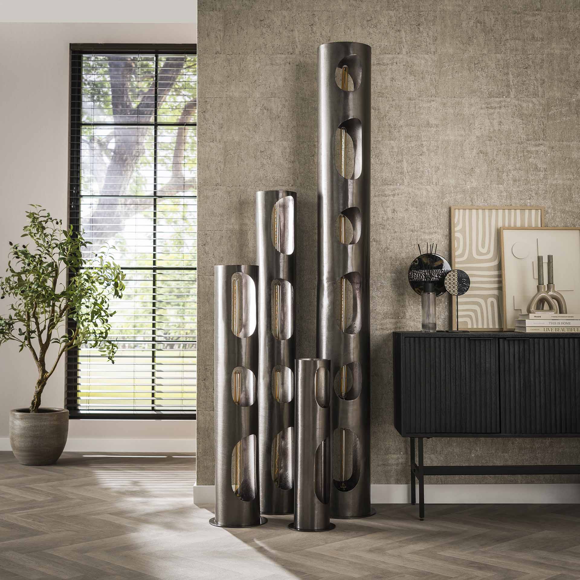Vloerlamp  25 organic cylinder XL / Zwart nikkel