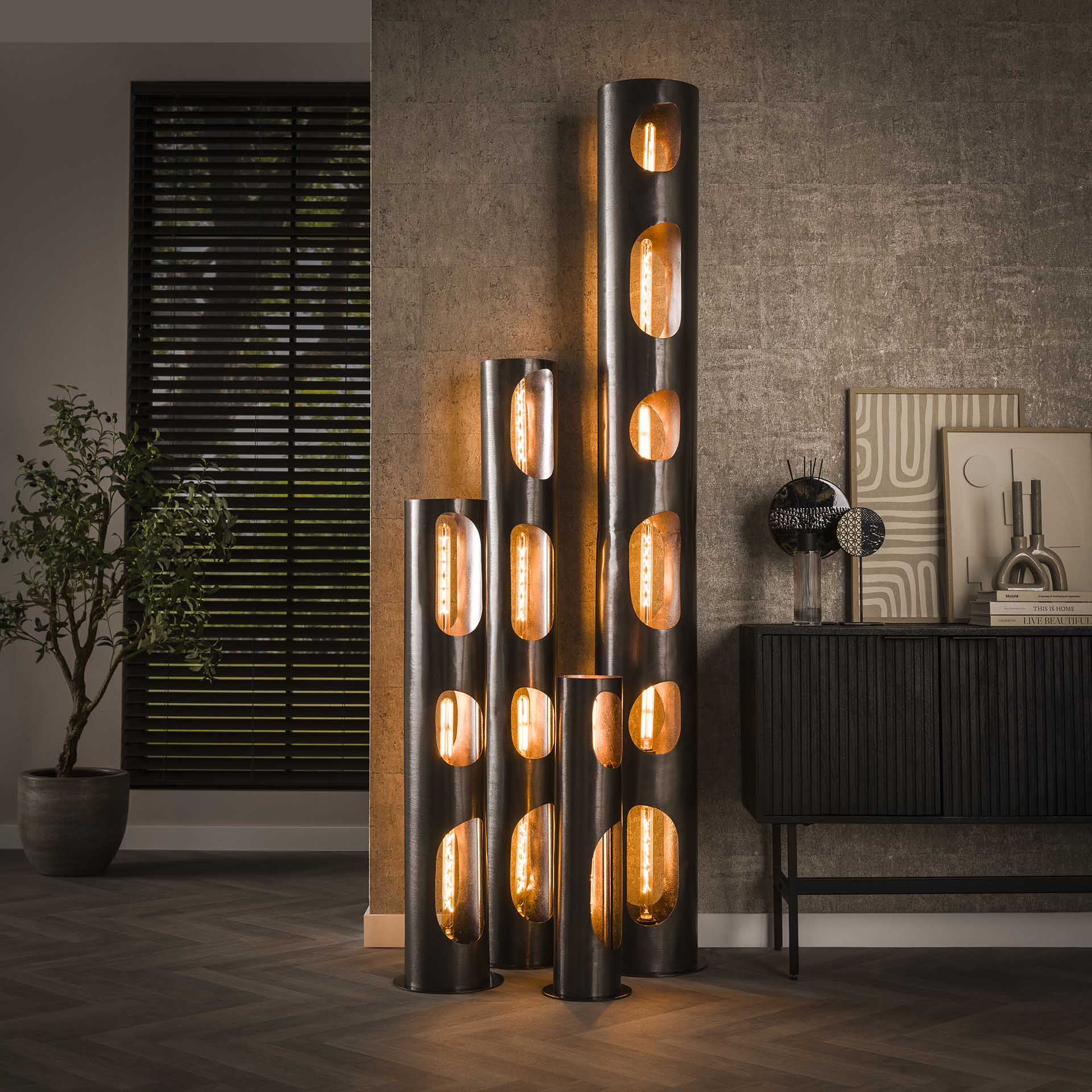 Vloerlamp  25 organic cylinder XL / Zwart nikkel