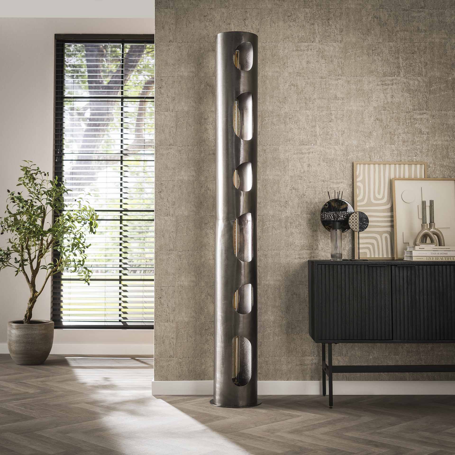 Vloerlamp  30 organic cylinder XXL / Zwart nikkel