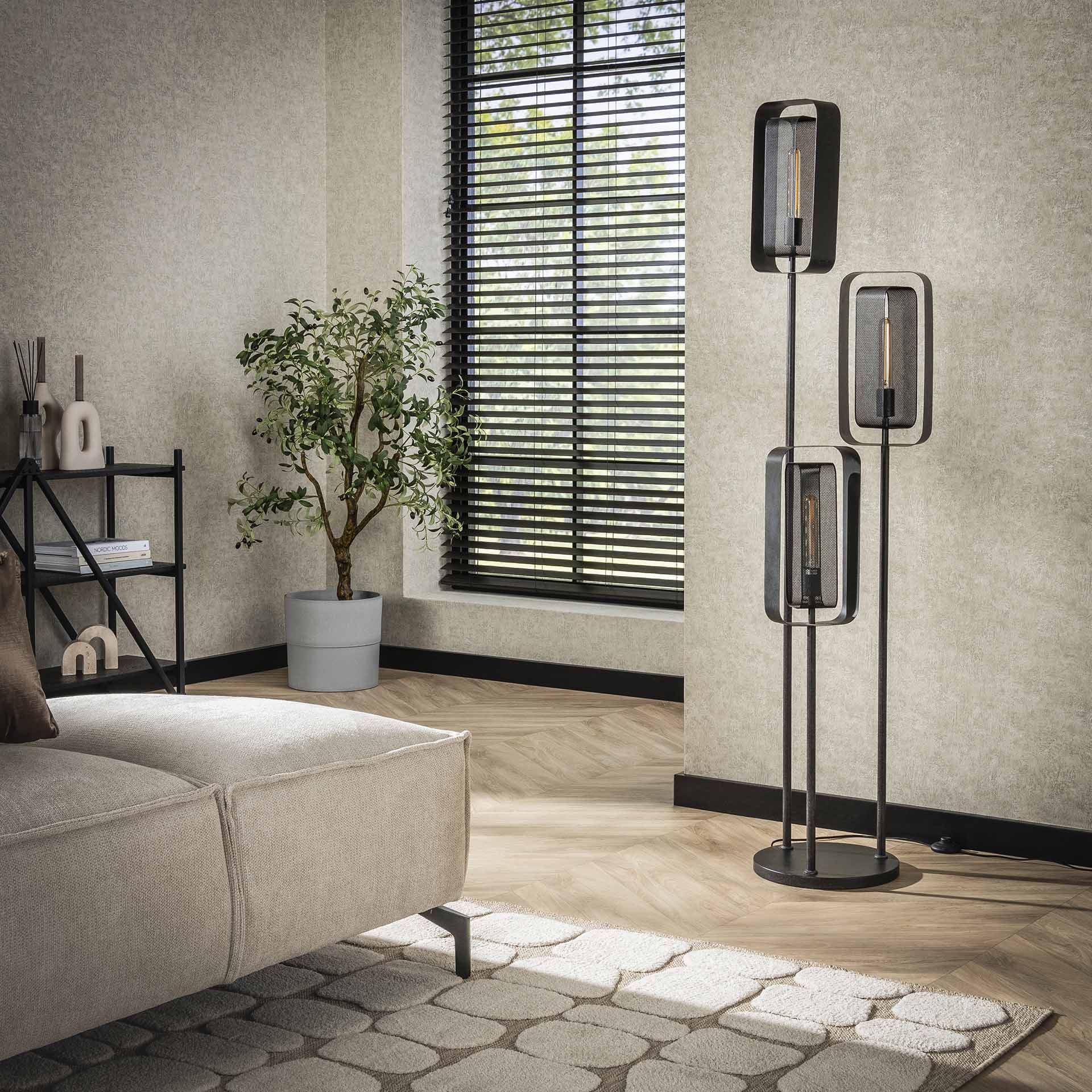Vloerlamp 3L mesh rotate / Artic zwart