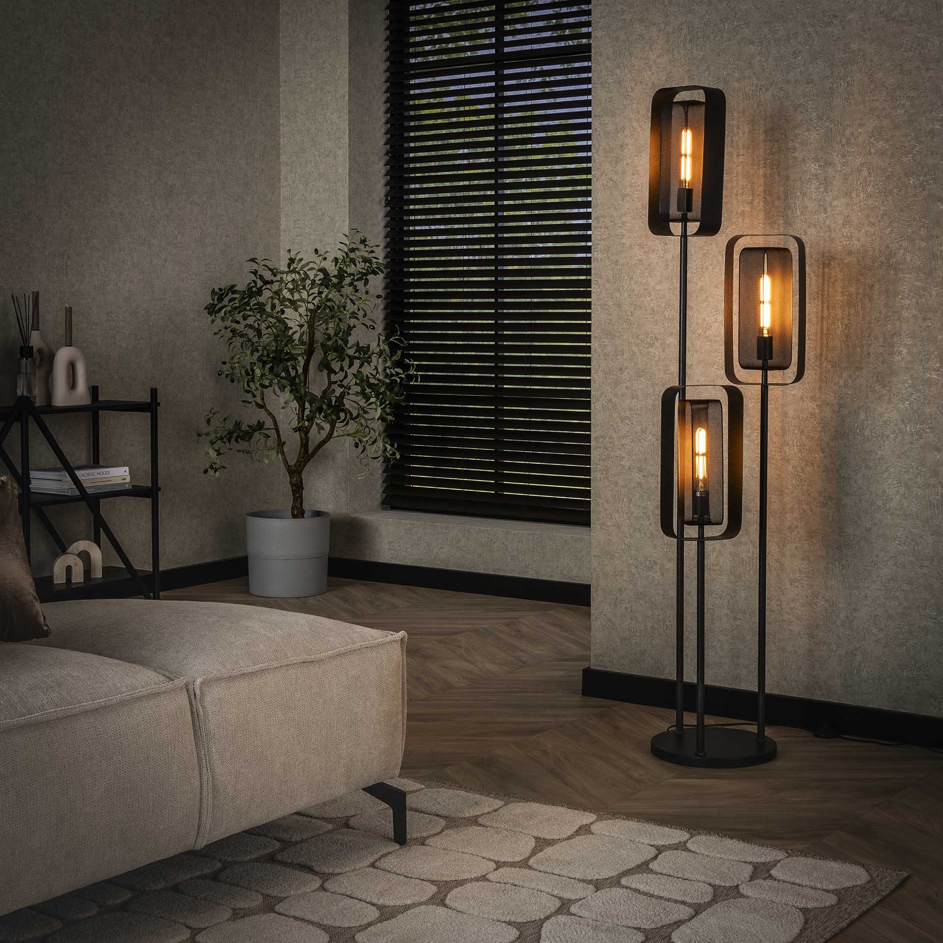 Vloerlamp 3L mesh rotate / Artic zwart