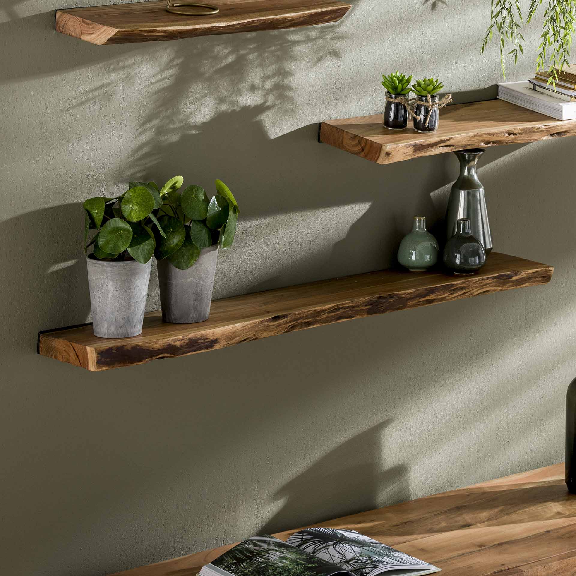 Wandplank 120 edge / Massief acacia naturel