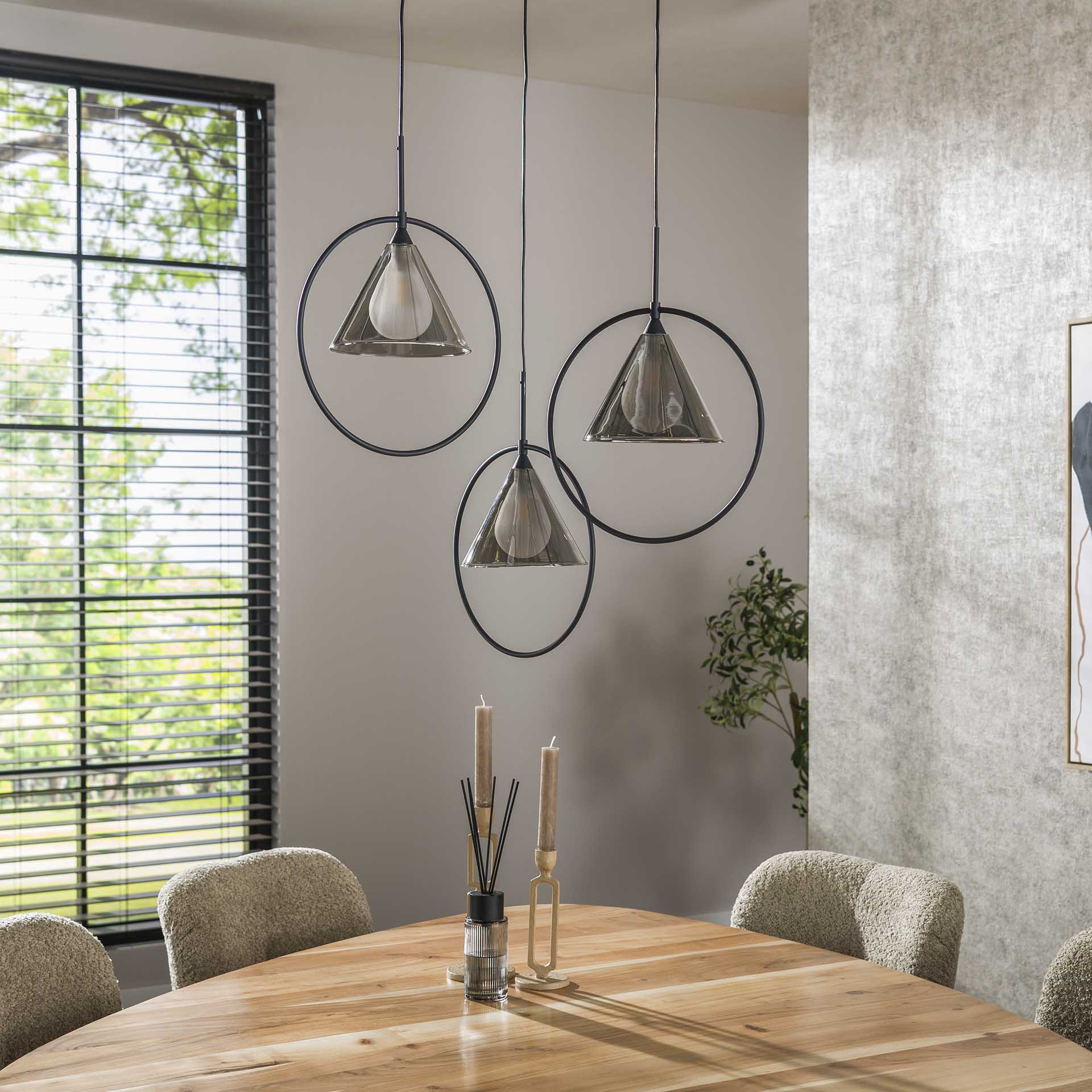 Hanglamp 3L ring getrapt tapse kap (G9) / Smoke grey glas