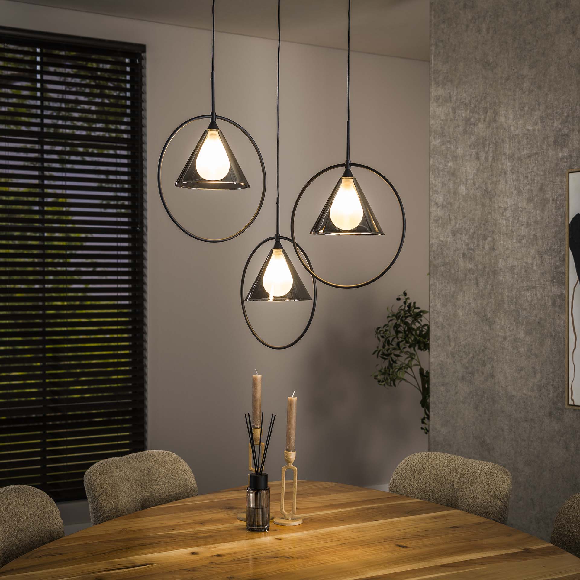 Hanglamp 3L ring getrapt tapse kap (G9) / Smoke grey glas