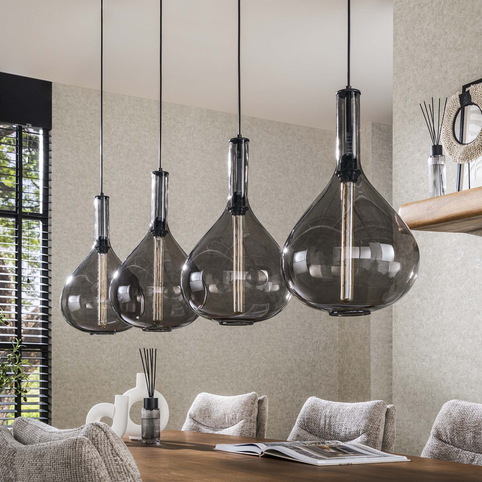 Hanglamp 4L drop smoke glass / Artic zwart