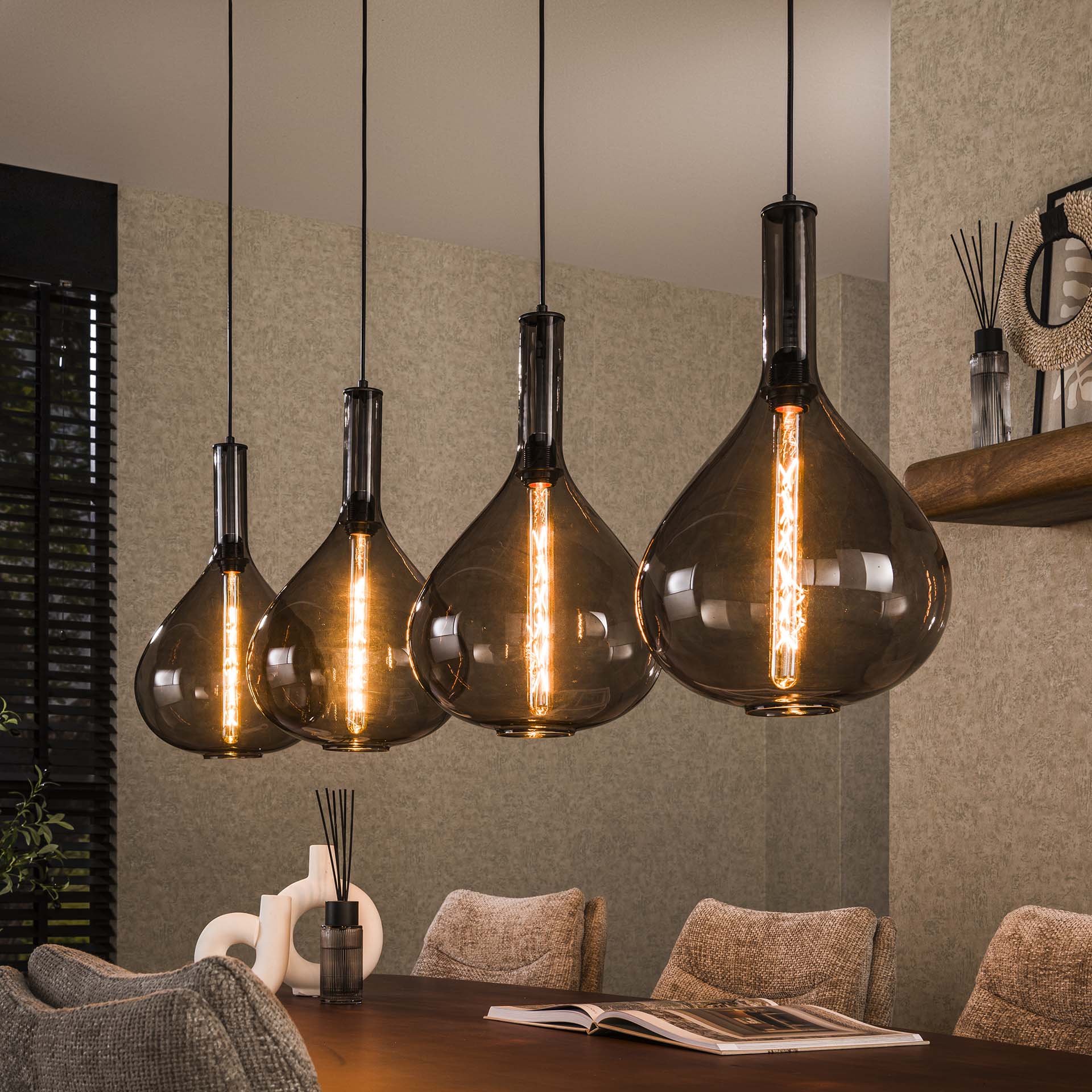 Hanglamp 4L drop smoke glass / Artic zwart