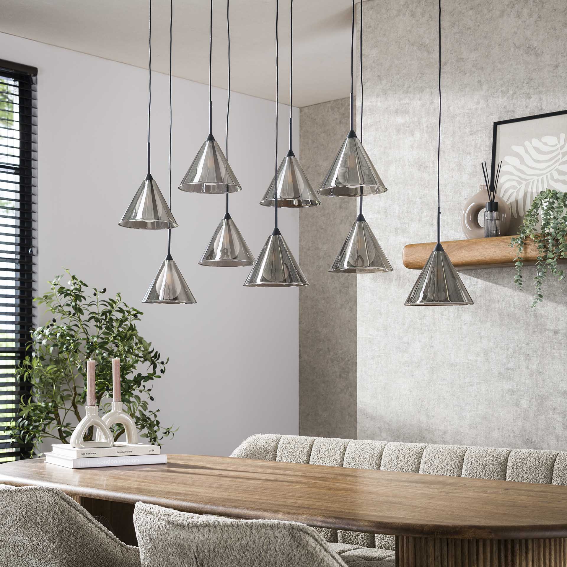 Hanglamp 5+4 tapse kap glas (G9) / Smoke grey glas
