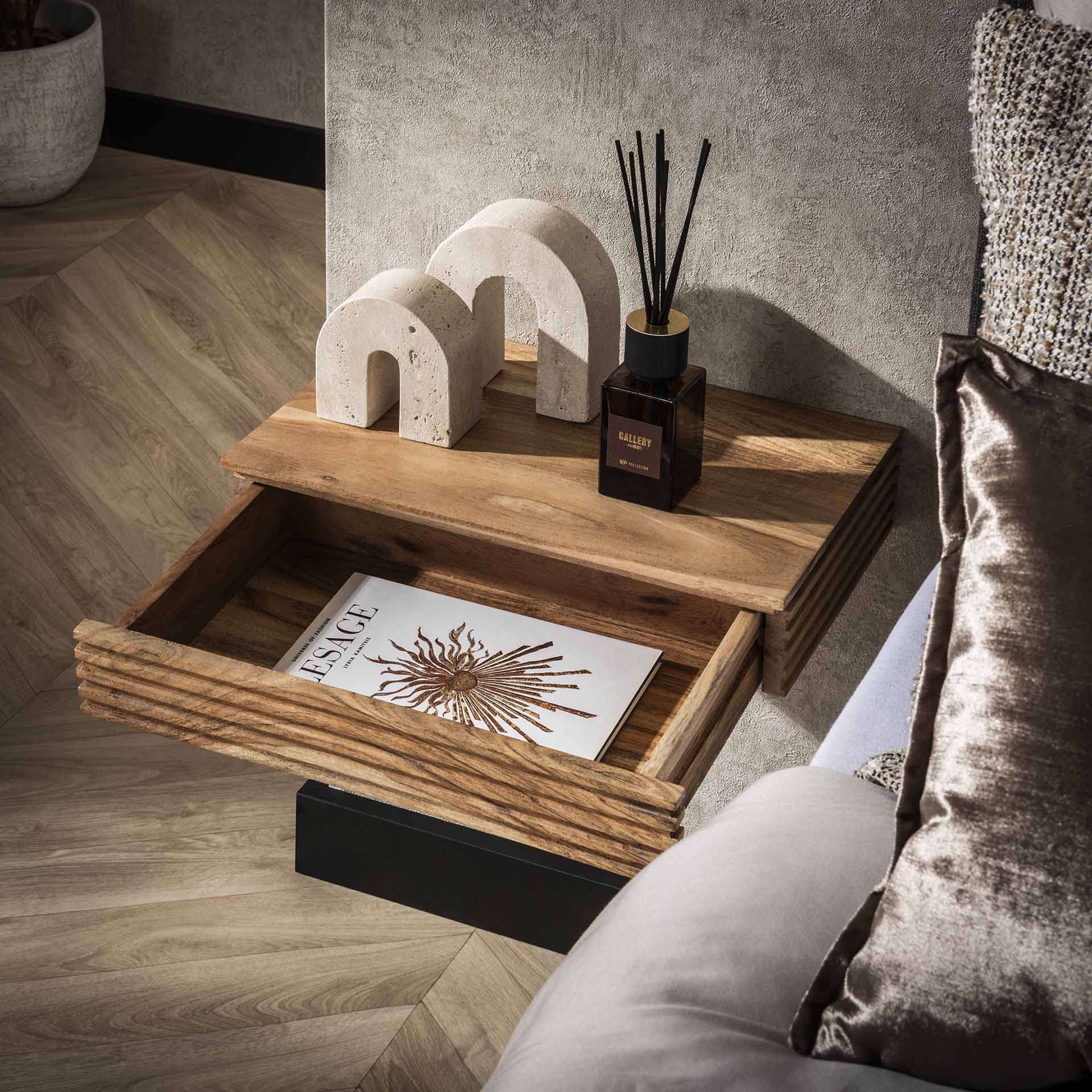 Nachtkastje 1L set/2 layer L / Massief acacia naturel
