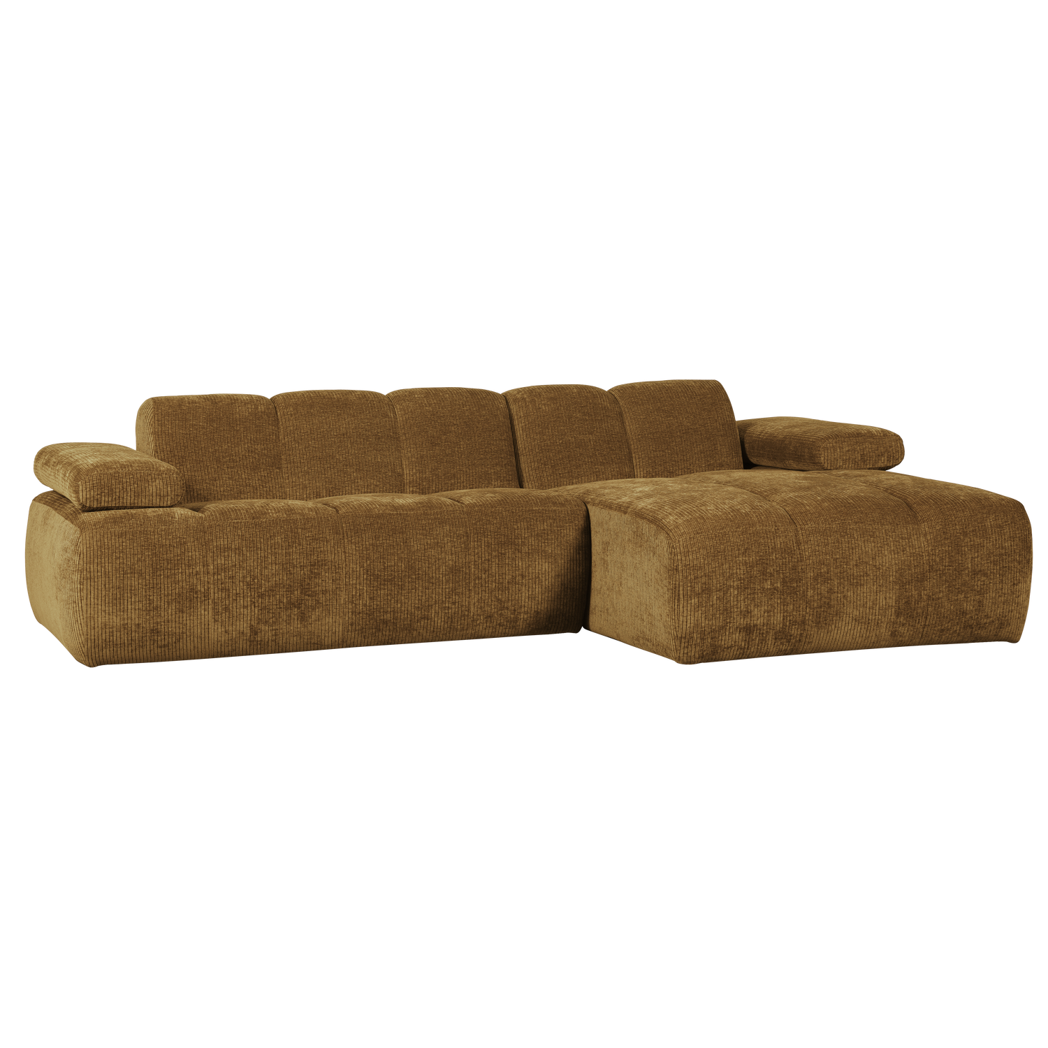 MOJO CHAISE LONGUE RECHTS GEWEVEN RIBSTOF HONINGGEEL