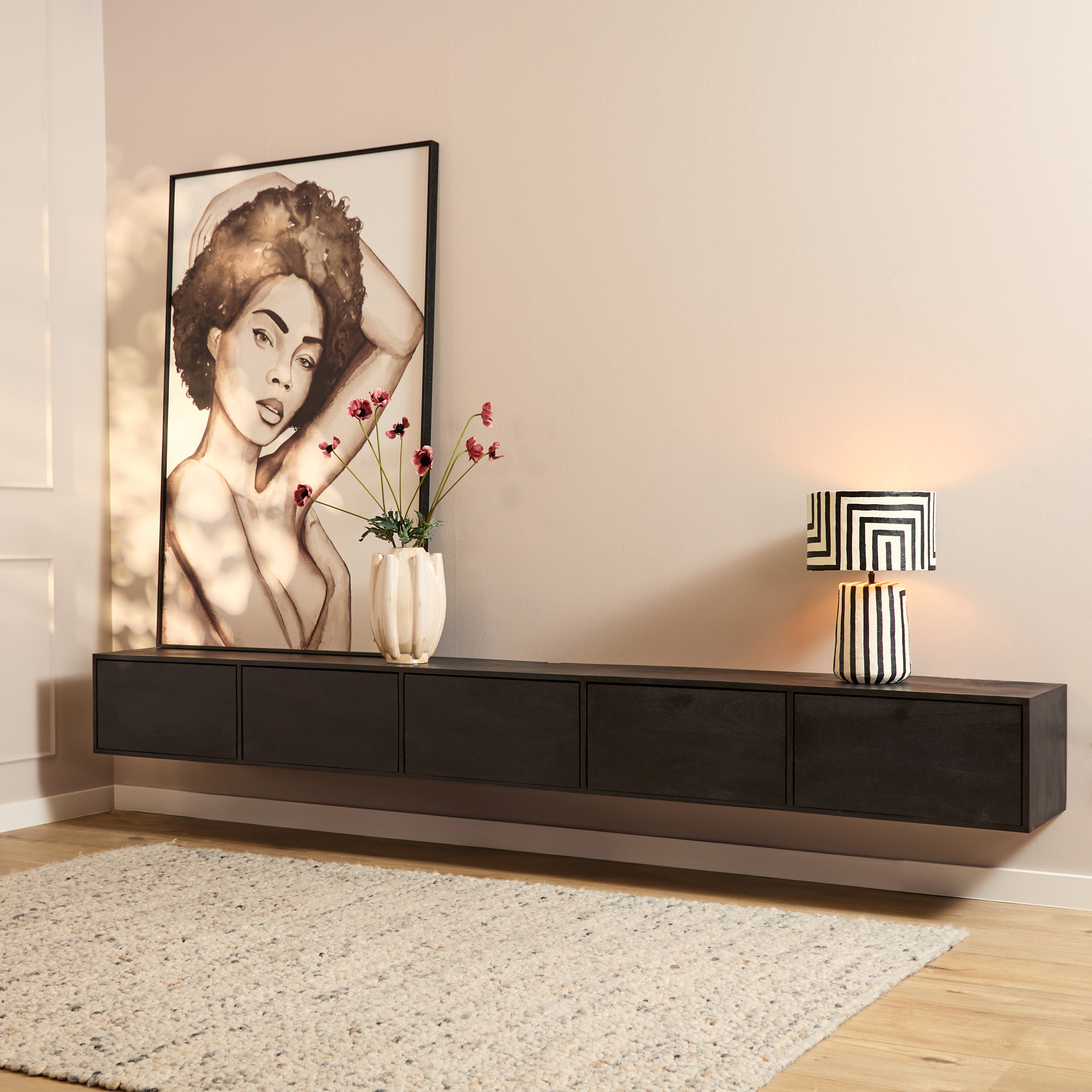 Zwevend Tv meubel Vision Black | 280 cm
