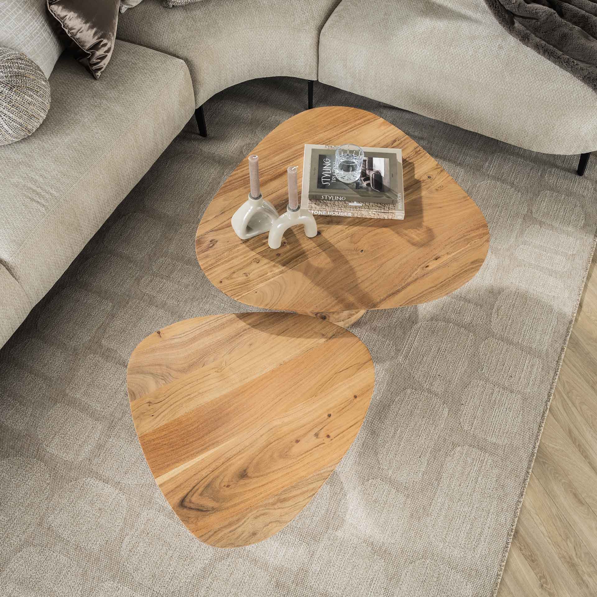 Salontafel set/2 driehoekig blad / Massief acacia naturel