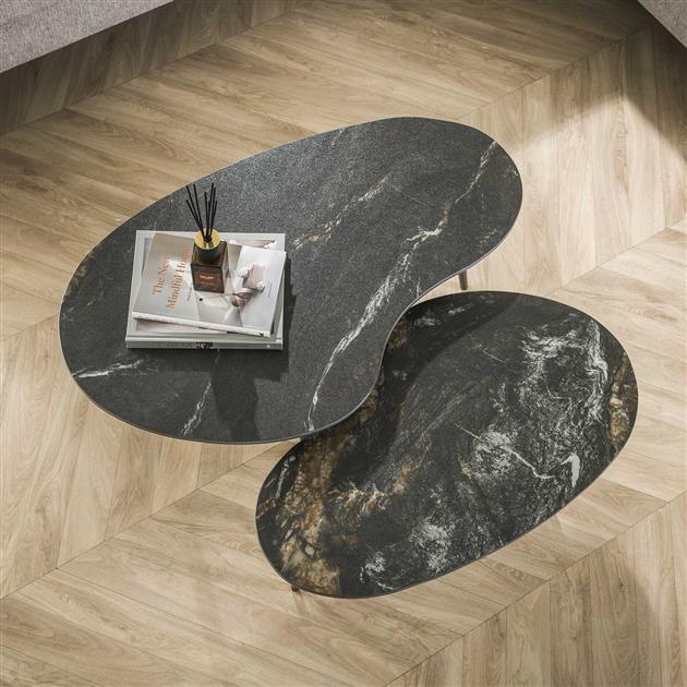 Salontafel set/2 niervormig fossil / Ceramic fossil black