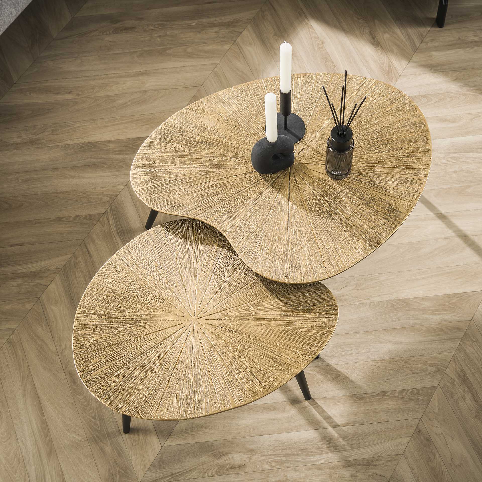 Salontafel set/2 niervormig ray metal / Brons ray metal