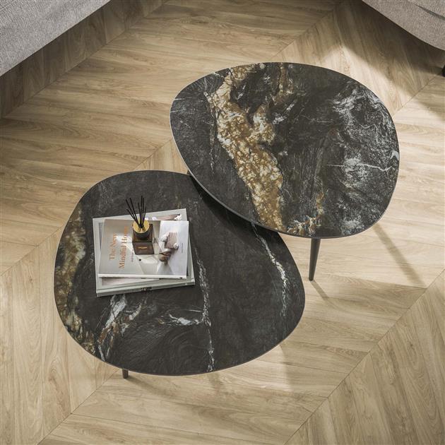 Salontafel set/2 organisch fossil / Ceramic fossil black