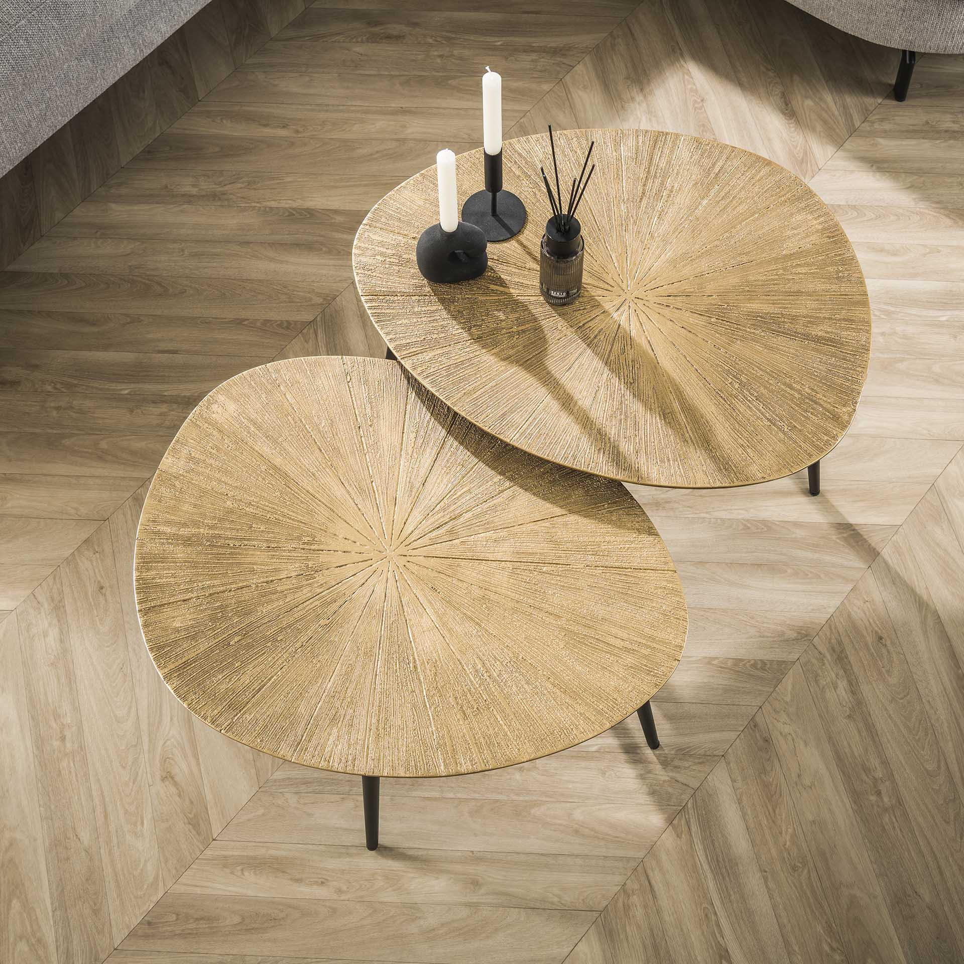 Salontafel set/2 organisch ray metal / Brons ray metal