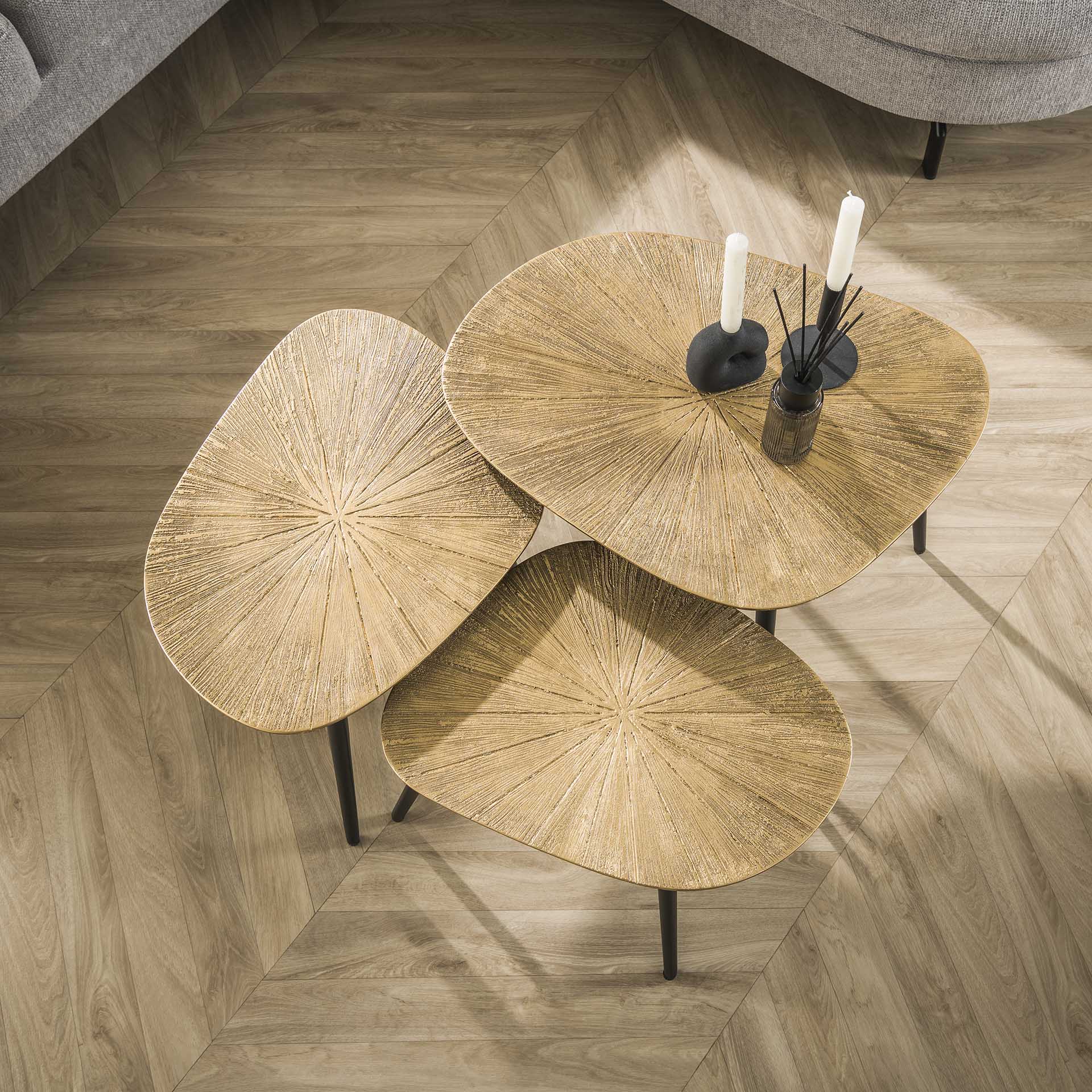 Salontafel set/3 vierhoekig ray metal / Brons ray metal