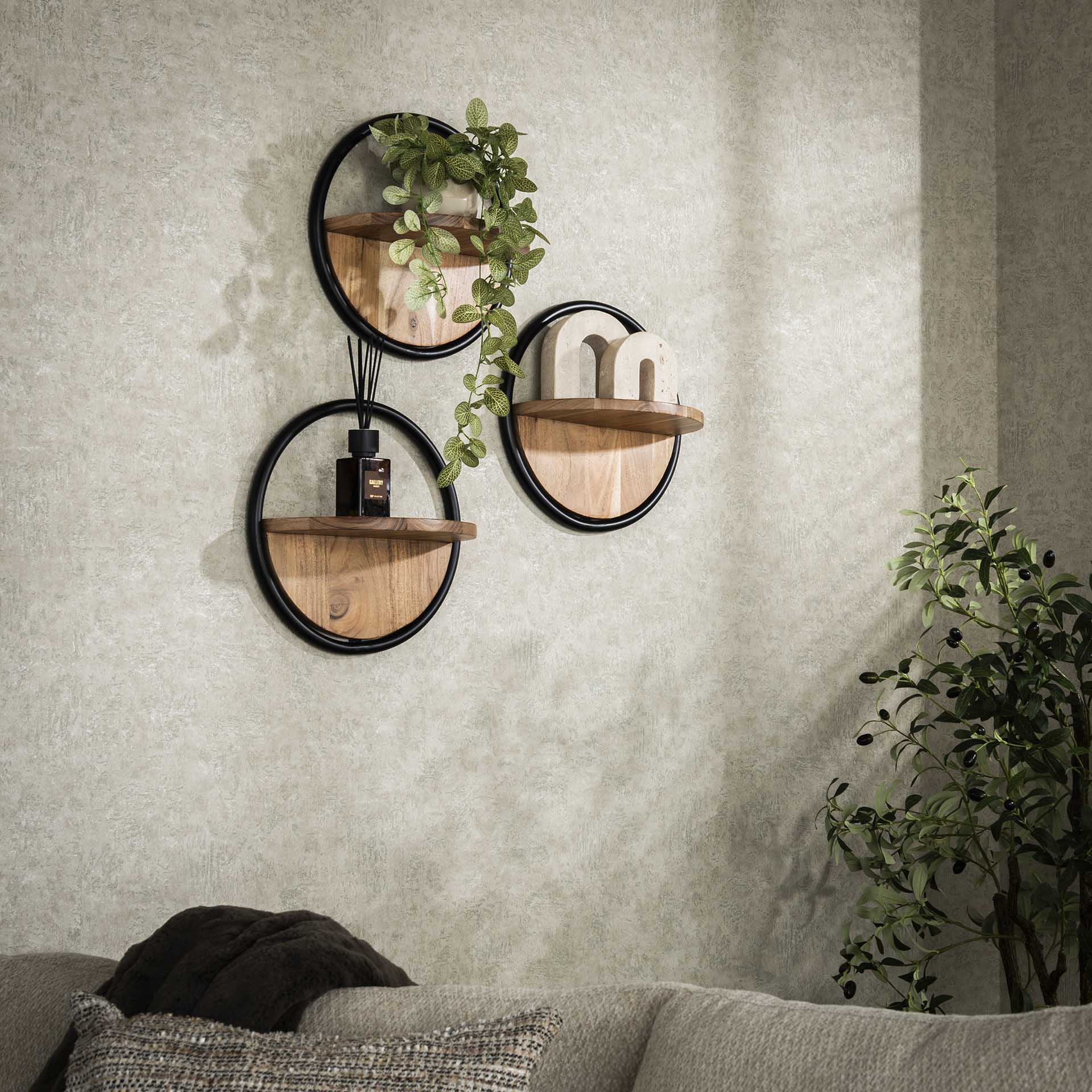 Wandschap round set/3 / Massief acacia naturel
