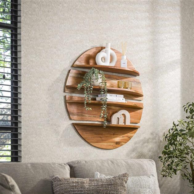 Wandschap set/4 rond / Massief margosa naturel