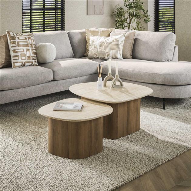 Salontafel set/2 Romano kiezel / Ceramic travertine