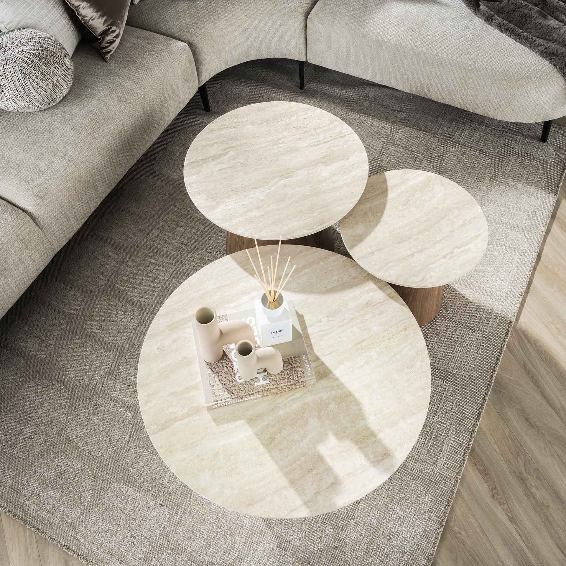 Salontafel set/3 Romano tapse poot / Ceramic travertine