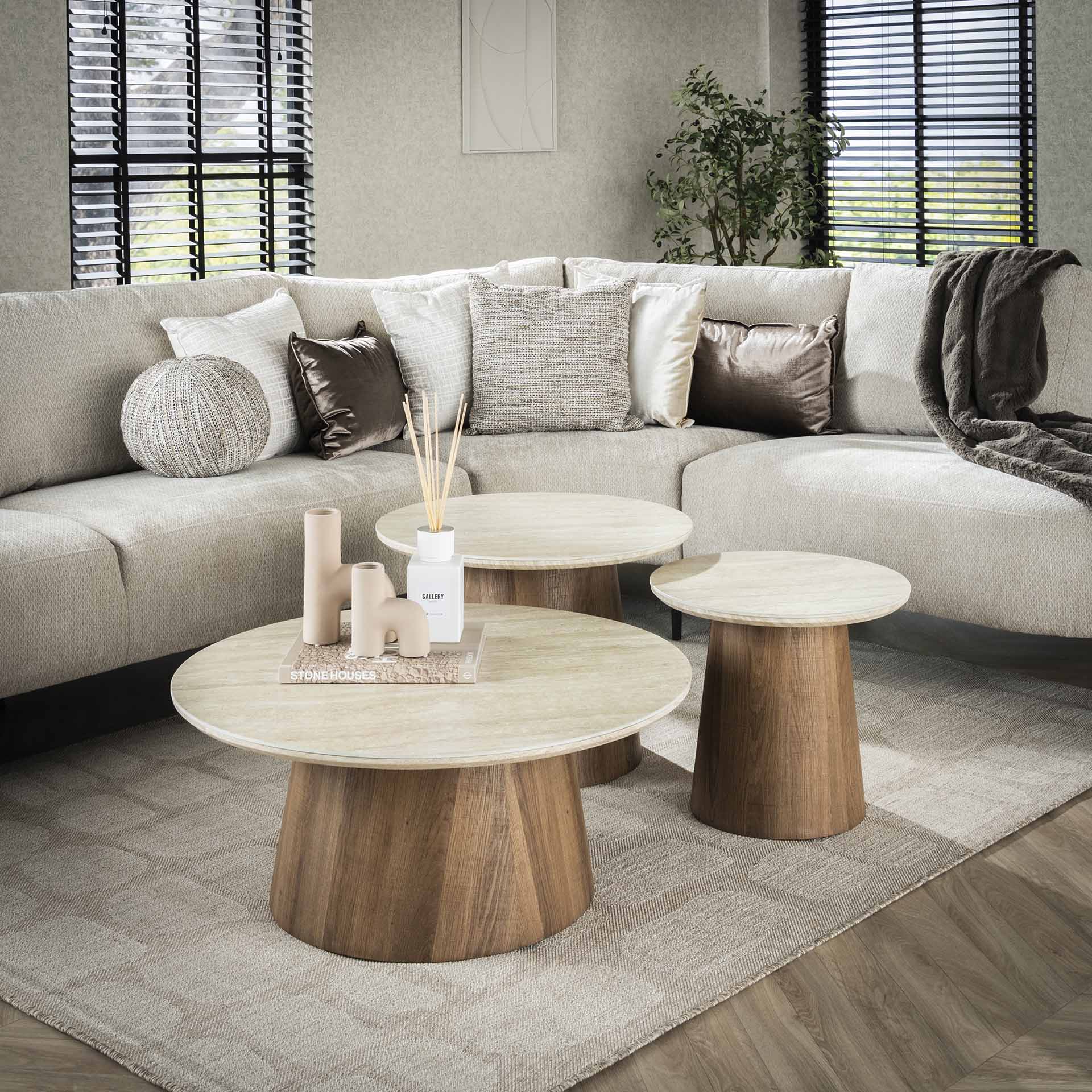 Salontafel set/3 Romano tapse poot / Ceramic travertine