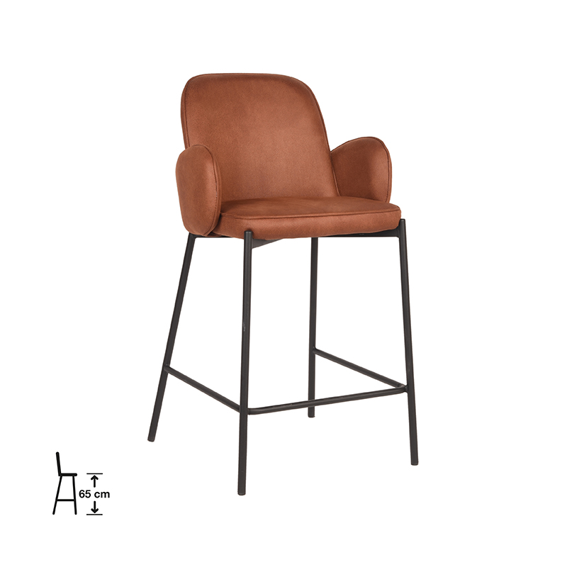 Set V 2 - D-MAXX Barkruk Jari - Cognac - Microfiber - Zithoogte 65