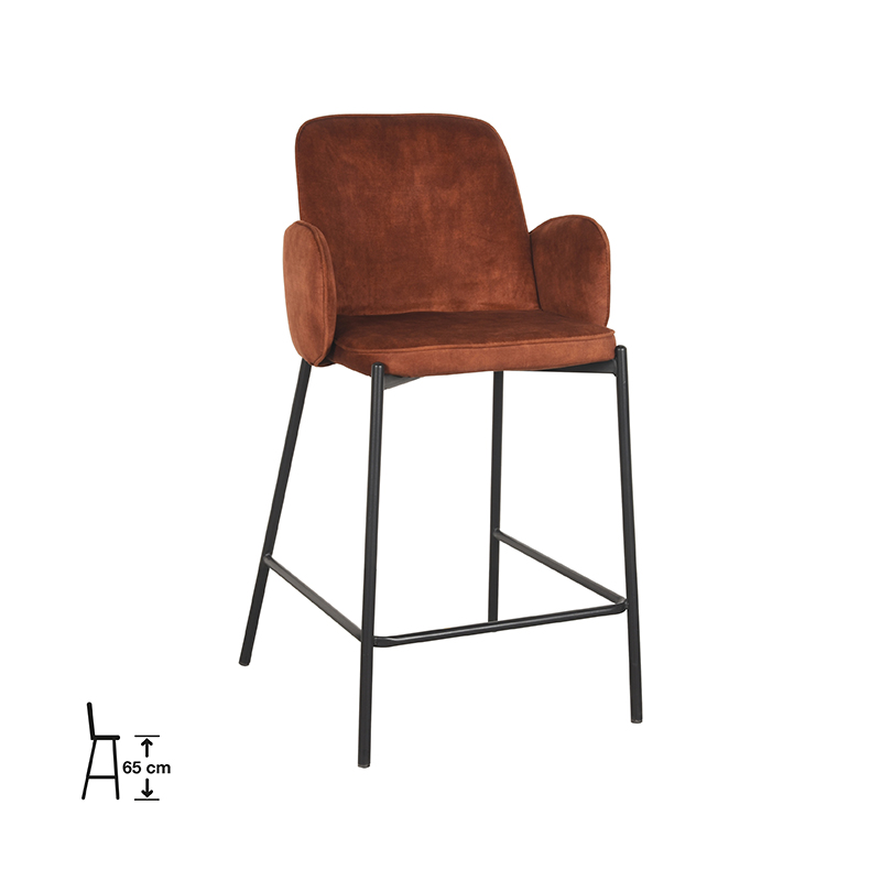 Set V 2 - D-MAXX Barkruk Jari - Rust - Velours - Zithoogte 65