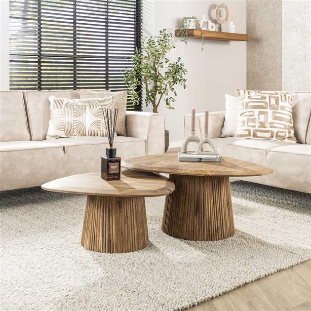 Salontafel set/2 wave driehoekig blad / Massief mango zandkleur