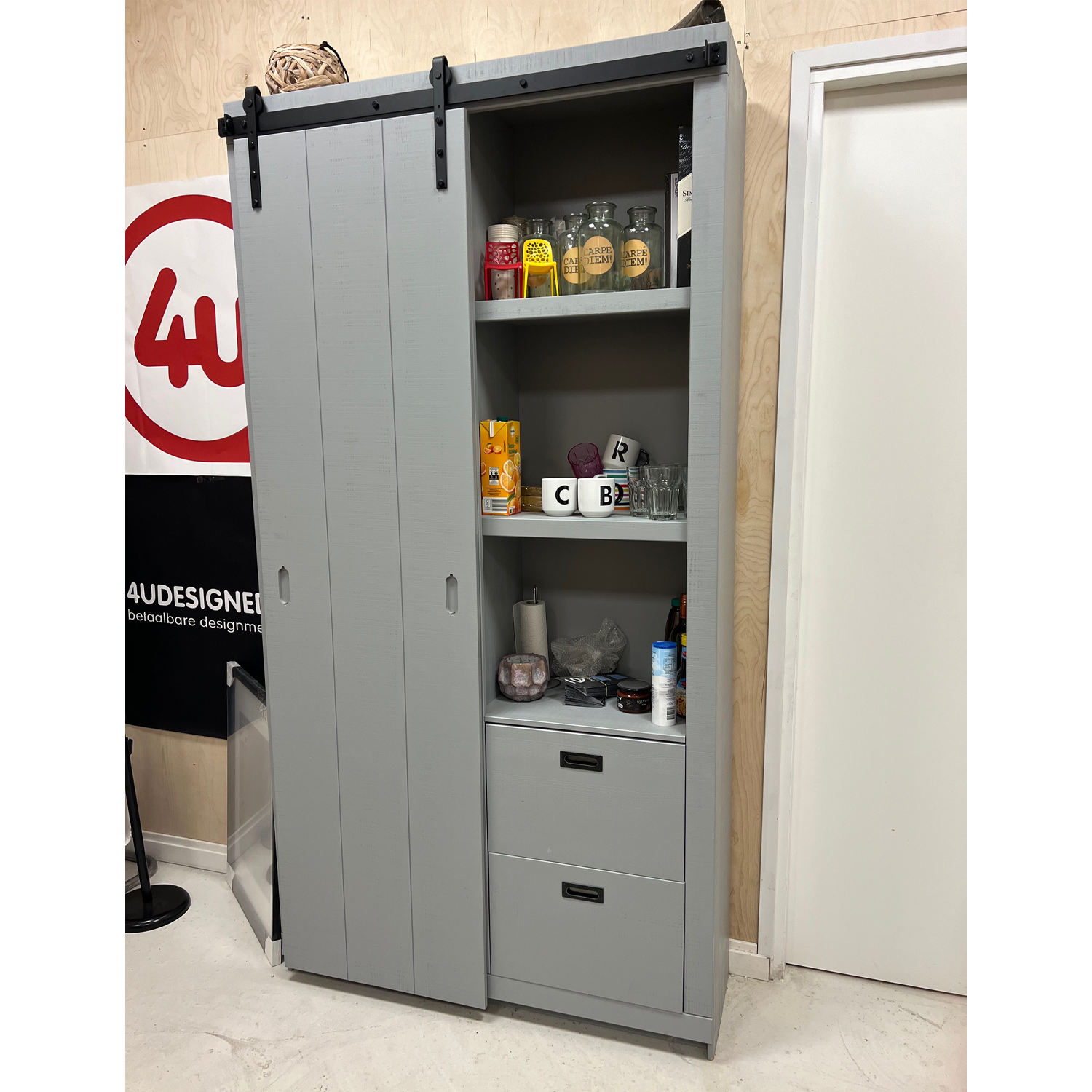 Showroommodel, zelf afhalen! Slide Kast Barn Bezaagd Betongrijs [fsc]