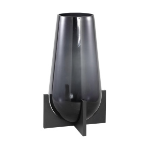 Robbe Grey Glass Vase Wooden Base High S