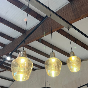 Showroommodel, zelf afhalen! Hanglamp 3L amber glas kegel / Oud zilver