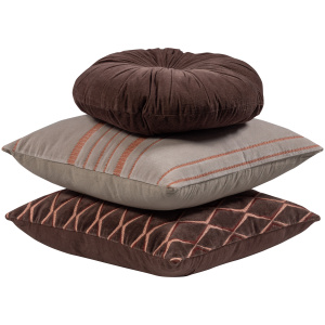 AZIZ KUSSENS VELVET BRUIN/NATUREL - SET VAN 3