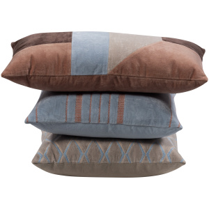 LAON KUSSENS VELVET NATUREL/BLAUW - SET VAN 3