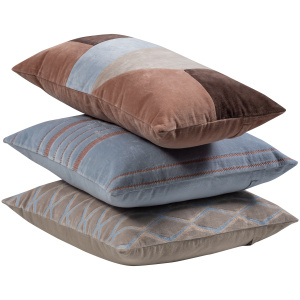 LAON KUSSENS VELVET NATUREL/BLAUW - SET VAN 3