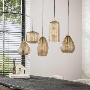 Hanglamp Stripe Horizontal 5-lichts / Smoke bruin glas