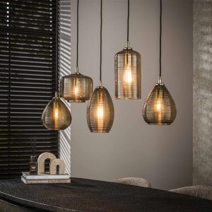Hanglamp Stripe Horizontal 5-lichts / Smoke bruin glas