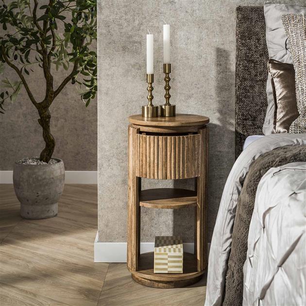 Nachtkastje Wave XS rond 1 lade / Massief mango zand Online Kopen - 4UDesigned.nl
