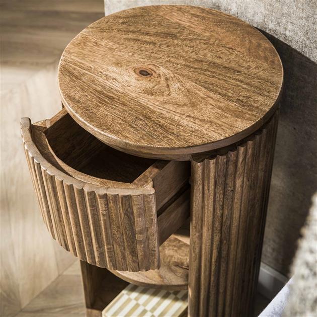 Nachtkastje Wave XS rond 1 lade / Massief mango zand Online Kopen - 4UDesigned.nl