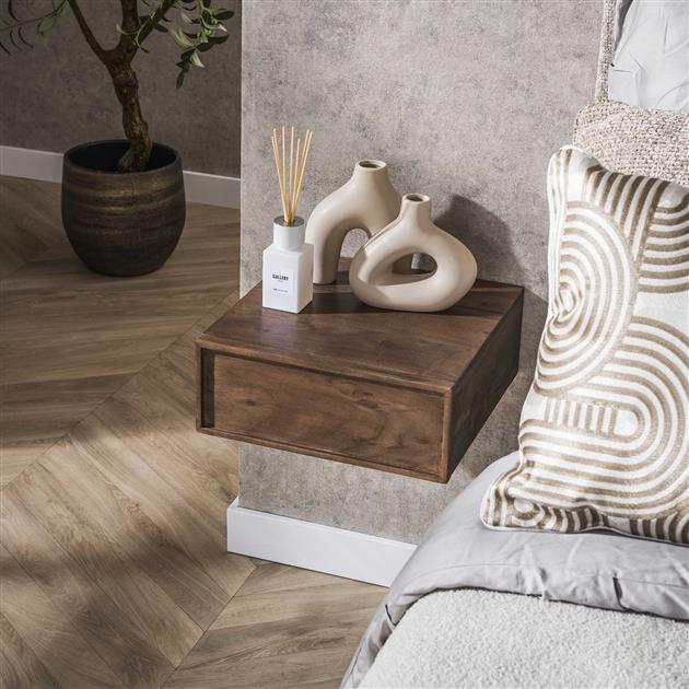 Nachtkastje Frame zwevend 1 lade verpakt per 2 / Massief acacia bruin.jpg Nachtkastje Frame zwevend 1 lade verpakt per 2 / Massief acacia bruin